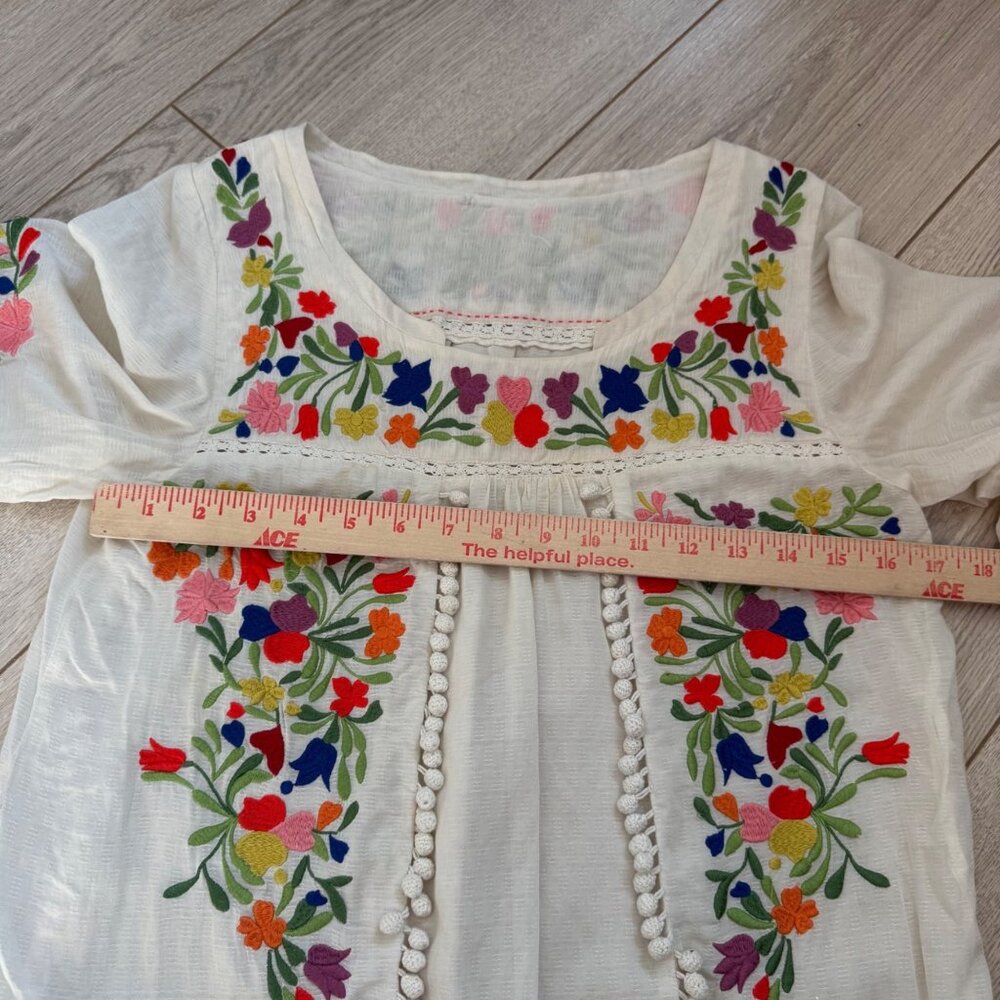 Vanessa Virginia Anthropologie Women's Peasant Blouse Embroidered Pom Pom Boho - Picture 10 of 12